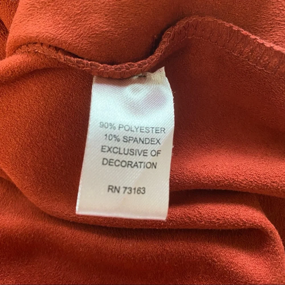 Spense Fall Winter Casual Chic Velour‎ Studded 3/4 Sleeve Mini Dress Red Orange